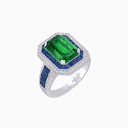 Emerald - Cut Art Deco Style Radiance Mounting Ring with Diamond and Gemstones - Shahin Jewelry